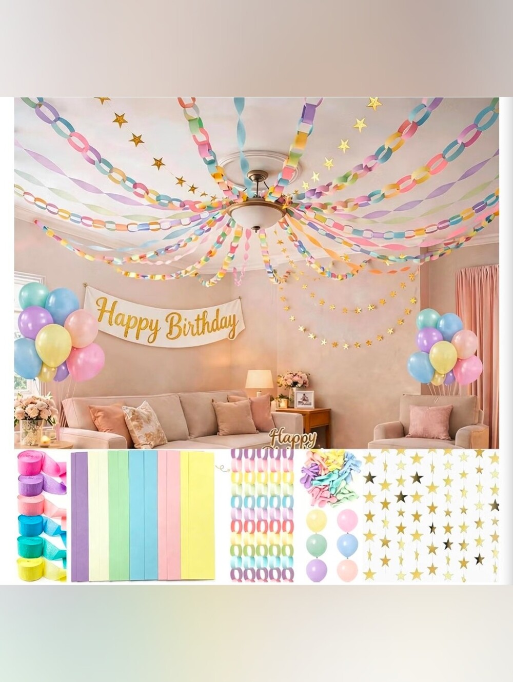 Pastel Birthday Party Decoration Kit W. Balloons, Streamers&More |NEW WITH TAGS|